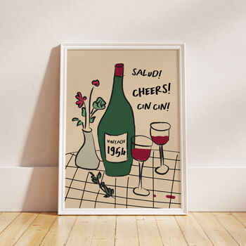 Personalised 70th Birthday Birth Year Illustrated Wine Print, 5 of 9