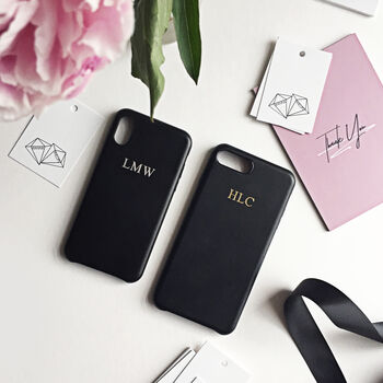 Black Faux Leather Personalised Embossed Phone Case, 5 of 11