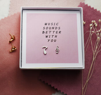 'Music Sounds Better With You' Quote Stud Earrings, 3 of 5
