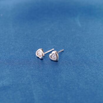 Heart Cz Stone Stud Earrings 925 Sterling Silver, 7 of 8