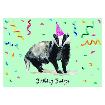 Birthday Badger Hand Painted Birthday Card, 2 of 3