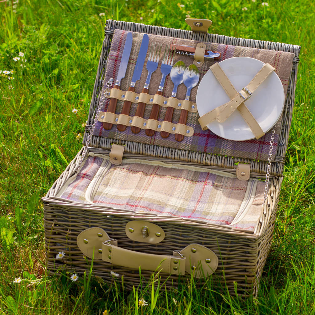 Personalised Lavender Tartan Picnic Hamper For Two By Eaton Hampers