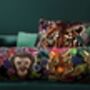 Totem Animal Heads Tropical Velvet Bolster Cushion, thumbnail 2 of 7