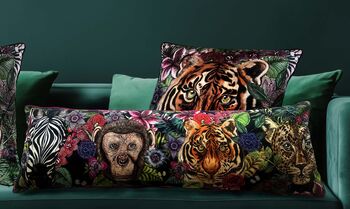 Totem Animal Heads Tropical Velvet Bolster Cushion, 2 of 7