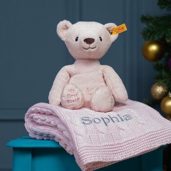 My First Steiff Pink Teddy Bear And Blanket Gift Set, 2 of 5