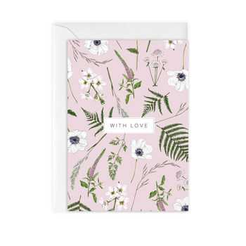 Wild Meadow 'With Love' Pink Botanical Card, 2 of 2