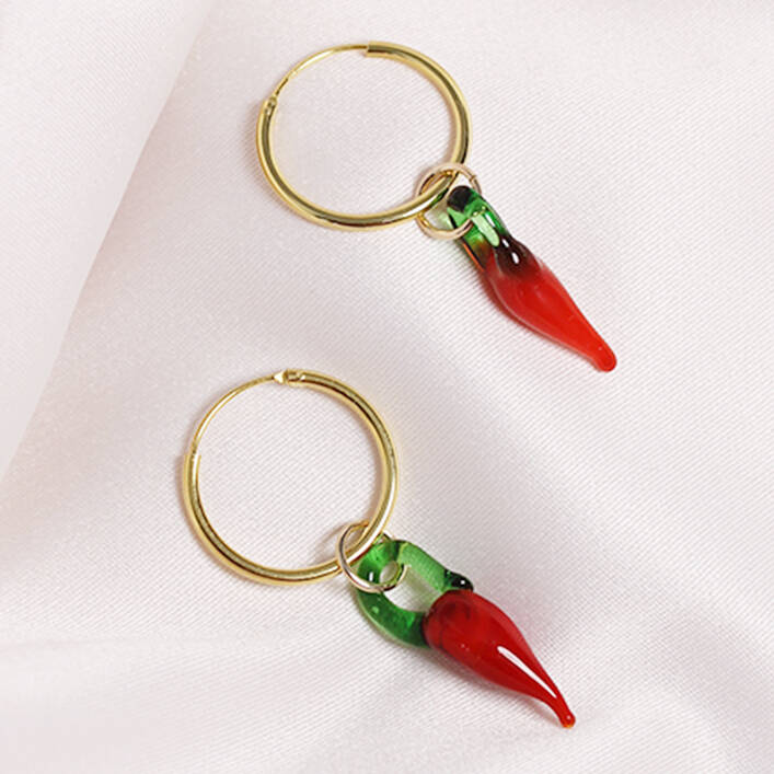 Mini Chilli Pepper Gold Plated Silver Hoop Earrings, 1 of 4