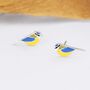 Blue Tit Bird Stud Earrings In Sterling Silver, thumbnail 6 of 12