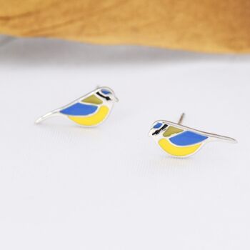 Blue Tit Bird Stud Earrings In Sterling Silver, 6 of 12