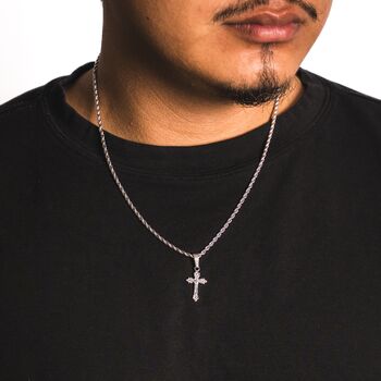 Mens Cross Necklace Silver Steel Vintage Cross Crucifix Pendant Necklace, 8 of 9