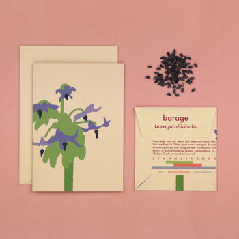 Floral Greetings Card With Borage Print And Seeds, 2 of 6