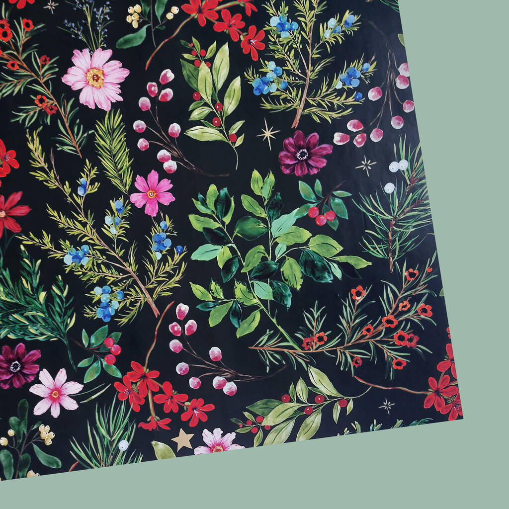 Floral Foliage Christmas Gift Wrap By Ellie Mae Designs