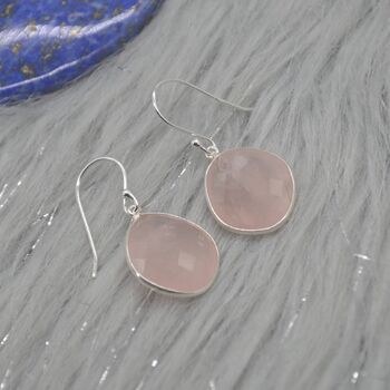 Rose Quartz Silver Square Teardrop Earrings, 4 of 8