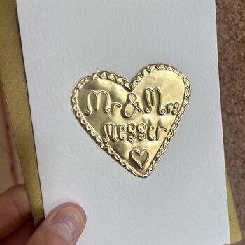 Handmade Personalised Gold Foil Mr And Mrs Wedding Card, 4 of 4