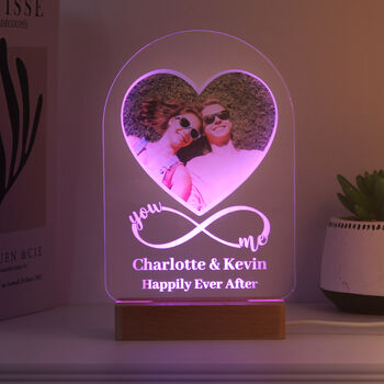 Personalised Infinity You And Me Photo Upload Heart LED Light, 3 of 9