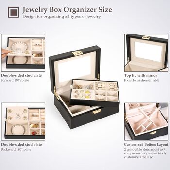 Jewellery Box Organiser Storage Case With Mirror, 4 of 8