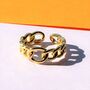 Gold Plated Figaro Chain Open Adjustable Ring, thumbnail 1 of 8