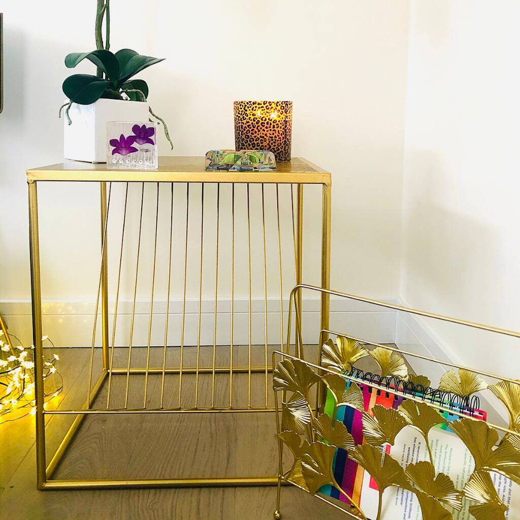Gold Magazine Rack Table By Ace & Luster