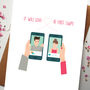 Love At First Swipe Card With Illustrated Couple, thumbnail 5 of 6