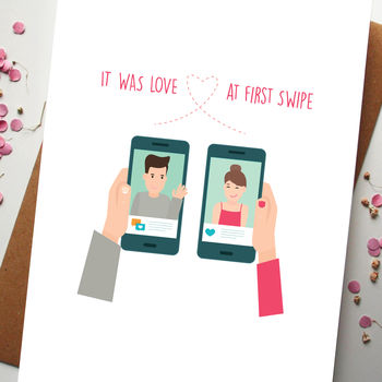 Love At First Swipe Card With Illustrated Couple, 5 of 6