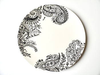 Black Paisley Design Earthenware Dinner Plate, 9 of 9