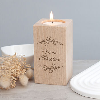 Personalised Wreath Wooden Tealight Holder, 2 of 5