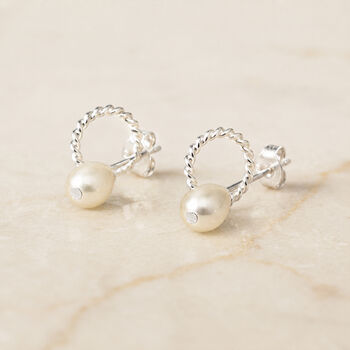 Sterling Silver Freshwater Pearl Circle Stud Earrings, 2 of 10