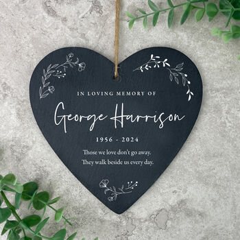 Personalised Wreath Memorial Slate Hanging Heart Decoration 15 X 16cm, 5 of 6