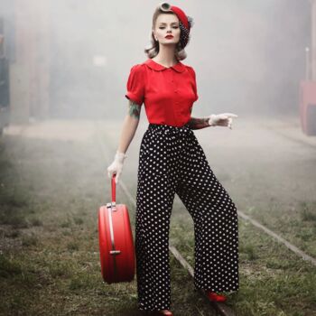 Winnie Trousers In Black Polka Dot 1940s Style, 2 of 2