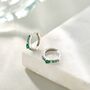 Sterling Silver Dainty Green Cz Huggie Hoop Earrings, thumbnail 5 of 12