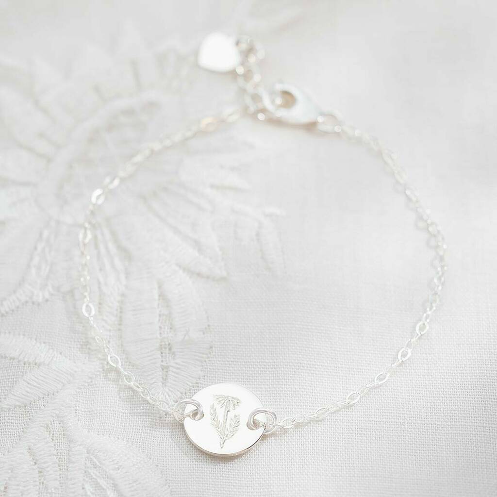 Etched Birth Flower Disc Personalised Bracelet By Bloom Boutique ...