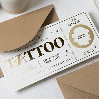 Personalised Tattoo Voucher Gold Foil Scratch Reveal, 5 of 9