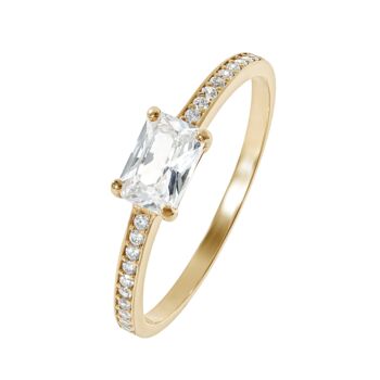 Yellow Gold Emerald Cut Cz Solitaire Band Ring, 2 of 4