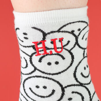 Personalised Black White Novelty Smiley Socks Gift, 2 of 2