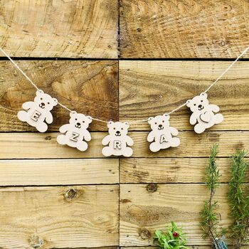 Personalised Wooden Bunting Teddy And Name, 7 of 8