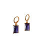 Deep Purple Square Gemstone Gold Plated Hoop Earrings, thumbnail 1 of 2