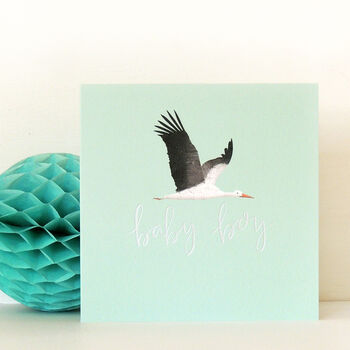 Blue Stork Baby Boy Greetings Card, 3 of 5