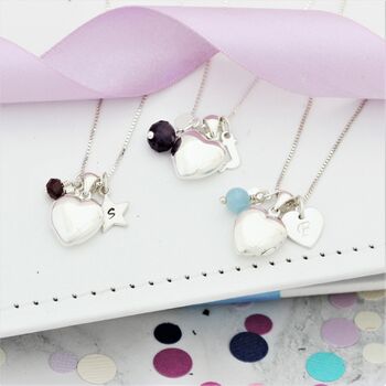 Childs Silver Heart Locket Personalised With Birthstone, 4 of 10