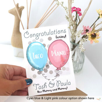 Personalised Balloons Baby Twins New Parents Card, 6 of 10