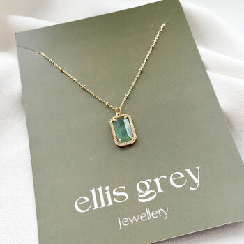 Gold Clear Aventurine Square Pendant Necklace, 3 of 3