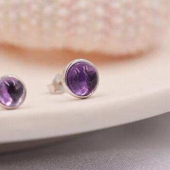 Genuine Amethyst Purple Stud Earrings Sterling Silver, 4 of 11