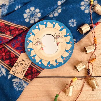 Celestial Moon Mini Wooden Handmade Decorative Mirror, 7 of 8