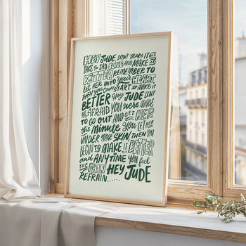 Hey Jude, Beatles Song Lyrics Wall Art, 5 of 11