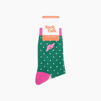 Embroidered Conch Shell Combed Cotton Socks In Green/Pink, 4 of 4