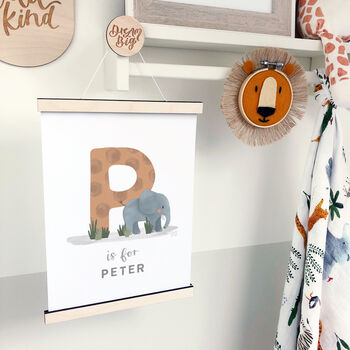 Personalised Elephant Initial Nursery Print, 2 of 8