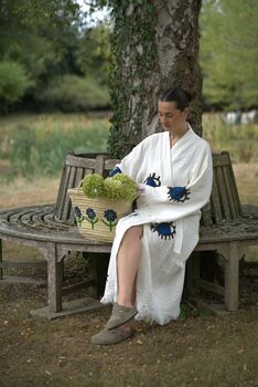 Long Organic Cotton Robe: White With Dark Blue And Black Eye, 2 of 8