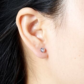 Silver Moonstone Stud Earrings, Small Minimalistic Studs, 2 of 7