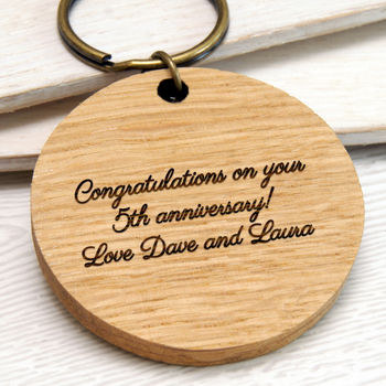 Personalised 5th Anniversary Wooden Keyring, 3 of 5