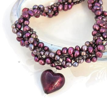 Murano Heart And Pearl Necklace In Purple Or Amethyst, 5 of 9