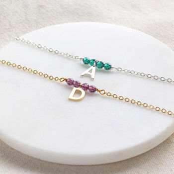 Birthstone Bar Bracelet With Initial Charm, 2 of 12